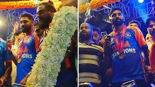 Mohammed siraj grand welcome celebration at Hyderabad siraj T20 world cup 2024 celebration home