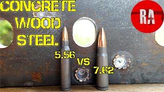 AR-15 vs AK-47 Wood Concrete and Steel penetration test