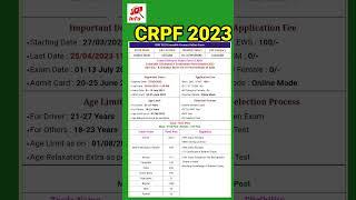 CRPF New Vacancy 2023  CRPF TradesmaN VacancY 2023 #shorts #viral #trending