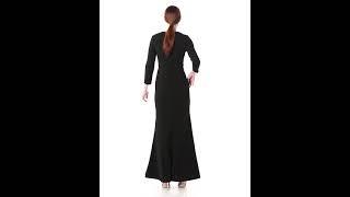 Calvin Klein Womens Long Sleeve V Neck Gown with Cut Out Shoulders