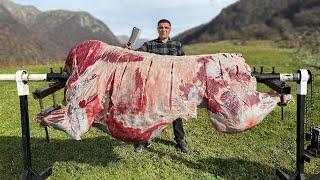 Cooking Shawarma From A Whole 100kg BULL On A Spit A Grand Dish For All Children