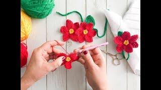 Flor de Navidad Nochebuena o Poinsettia tejida a crochet y tunecino   Tejiendo Perú