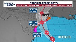 Tracking Tropical Storm Beryl Expected to strengthen into Cat. 1 hurricane ahead of landfall