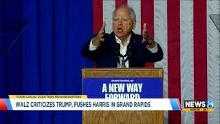 Tim Walz criticizes Trump pushes Harris at Grand Rapids event