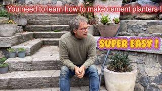 Start to learn how to make your own cement planters so you can save lots of money. #cementplanters