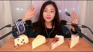 ASMR 꾸덕꾸덕한 치즈케이크와 크레이프 케이크 이팅사운드 Cheesecake & Crepe Cake Eating Sound