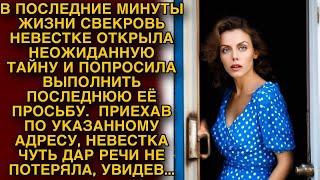 Перед смертью свекровь открыла невестке страшную тайну а приехав по указанному адресу невестка...