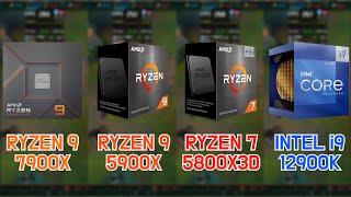 RYZEN 9 7900X vs 5900X vs RYZEN 7 5800X3D vs INTEL i9-12900K with RTX 3080 7 Games  FHD  1080p