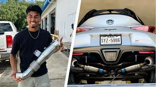 INSTALLING A NEW CATLESS DOWNPIPE AND FULL TOMEI EXHAUST KIT ON MY TOYOTA SUPRA “Extremely loud”