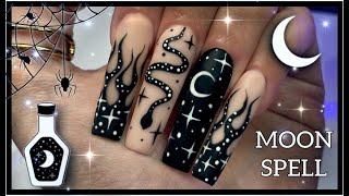 Witchy Moon Spell Nails  EASY Witch Halloween Inspired Acrylic Nails  Nail Art DIY Tutorial