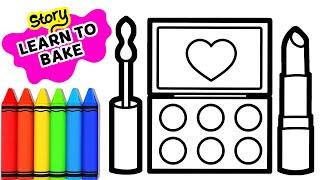 How to draw a Makeup tools for kids - Story LEARN TO BAKE - Bee Art TV