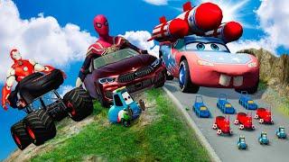 Epic Battle Big & Small Ironman on an Truck vs  Small Pixar Cars with Big Wheels in BeamNG Drive