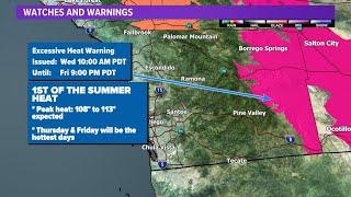 Excessive Heat Warning issued for portions of San Diego County deserts through Friday