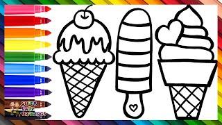 Draw and Color 3 Cute Ice Creams ️ Drawings for Kids