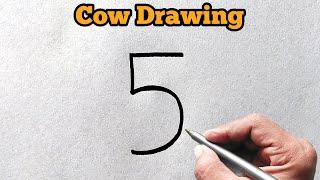 How to draw Cow from number 5  Easy Cow drawing for beginners  number drawing