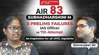 I failed 6 times in Prelims  Rank 83 SUBHADHARSHINI M UPSC 2023 Topper #upscmotivation #upsc #ias