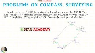 Compass Surveying - Problem No 18  Computation of Bearings using included angles 