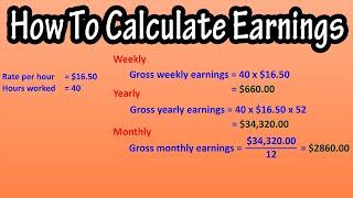 How To Calculate Gross Weekly Yearly And Monthly Salary Earnings Or Pay From Hourly Pay Rate