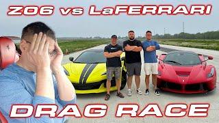 Billionaire Brothers try to beat my Corvette in their Ferraris * C8 Z06 vs LaFerrari & 458 DRAG RACE