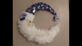 Dollar Tree DIY Santa Crescent Moon Wreath - Easier Method Blue and Silver Christmas