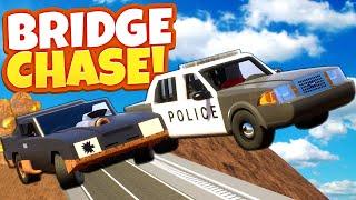 BRIDGE POLICE CHASE in Lego Canyon Ends in BIG CRASHES in Brick Rigs Multiplayer