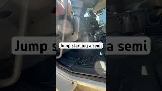 Jump starting a dead semi truck #mechanic #work #semi #battery #diesel #foryou #fyp #jump #volvo