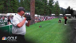 Roger Clemens pitches to Charles Barkley Albert Pujols at American Century  Golf Channel