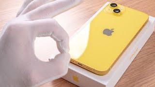 Apple iPhone 14 Plus Unboxing 128 GB Yellow + Setup Aesthetic ASMR