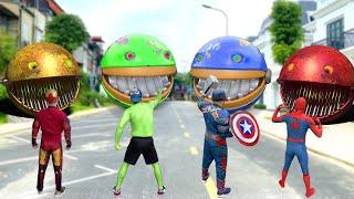 Pacman in real life Transformation VS  Superman Spiderman Captain America Hulk Transformation