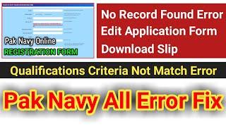 Pak Navy Online Registration Form 2020  All Error Fix  No Record Found  Edit Application Form