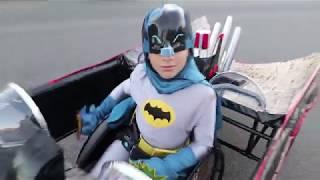 Awesome Wheelchair Batmobile Costume with Batman Robin & Batgirl