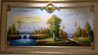 رسم منظر طبيعي علي الحائط  landscape painting on the wall