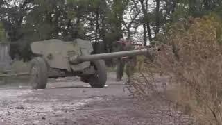 DNR T-12 gun 100 mm in action Second Battle of Donetsk Airport