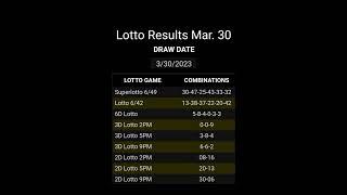 Lotto Results Mar. 30