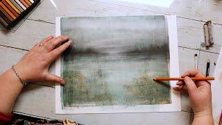 Monotype printing with a gel press abstract landscape with a gelli plate