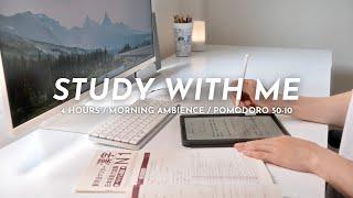️ 4-HOUR STUDY WITH ME  No Music Morning Ambience  Pomodoro 5010  Japanese Study