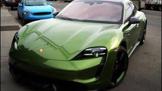 Porsche Tycan Wrapped in Inozetek Mamba Green