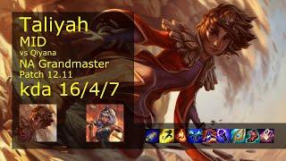 Taliyah vs Qiyana Mid - NA 1647 Patch 12.11 Gameplay