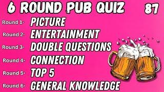 Online Pub Quiz - 6 Rounds Picture Entertainment Double Questions Pictogram Top 5 and GK No.87