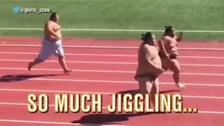 Watch 3 huge sumo wrestlers square off in foot race for the ages.