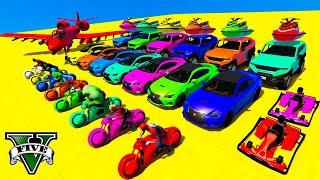 GTA V Spiderman Mega Ramp Boats Cars Motorcycle With Trevor and Friends Epic Stunt Map Challenge