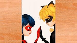 MIRACULOUS LADYBUG & CAT NOIR ️  Miraculous Ladybug  How to draw Ladybug and Cat noir together