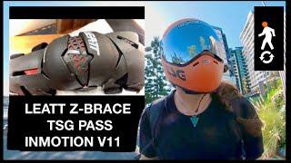 LEATT Z FRAME BRACE first looktest on Electric Unicycle. InMotion V11 EUC. New rare gloves.