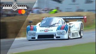 Awesome Lancia LC2 Group C monster attacks Goodwood Hill