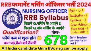 RRB Nursing Officer vaccancy 2024  RRB syllabus exam Date  Form Date  Gnm BSc nsg can be apply