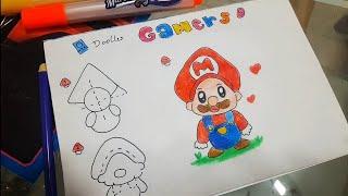 Como dibujar a Mario  Gamers fácil rápido y lindo 