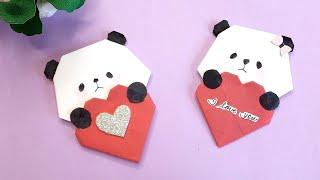 How to make Paper Panda Bear Origami with Heart - DIY ORIGAMI -Easy Paper Craft  HappyMomma TV