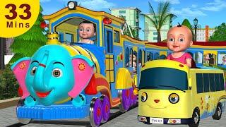 Wheels On The Bus Train Car Go Round and Round   +More 3D Nursery Rhymes & Songs for Children