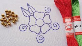 Simple hand embroidery flower design for dress kurti  beautiful flower embroidery design