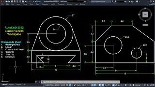 AutoCAD 2D Mechanical Drawing Use of Rectangle Line Circle Construction Line Trim UrduEng CC